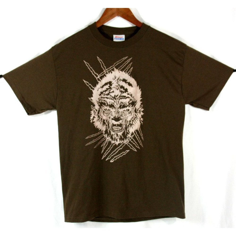 Hanes Heavyweight Wolfman Werewolf Cotton Blend Mens T Shirt Brown Med Tee